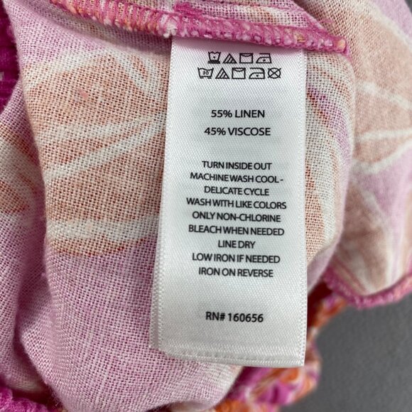 Sincerely Jules Pants Womens Small Pink Orange Floral Linen Blend Straight Leg - Picture 7 of 12